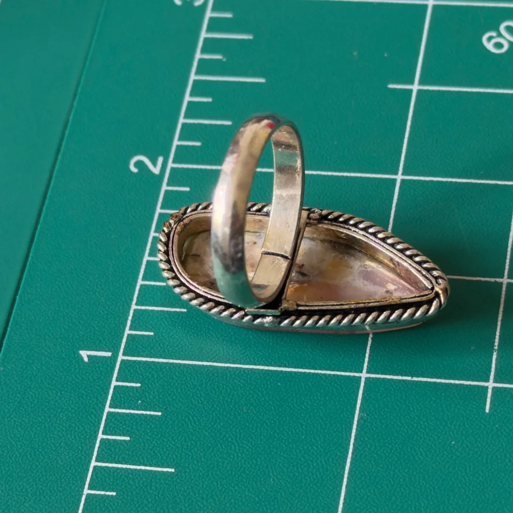 Hand crafted Pink Opal Teardrop Statement Ring Silver Plated Size 6 New - Picture 7 of 9